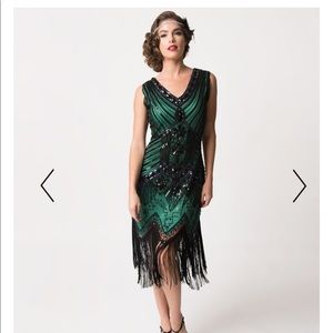 Green & Black Flapper Dress